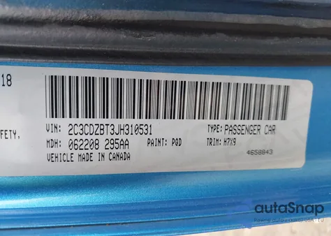 2018 Dodge Challenger T/A z USA, uszkodzony, nr VIN 2C3CDZBT3JH310531